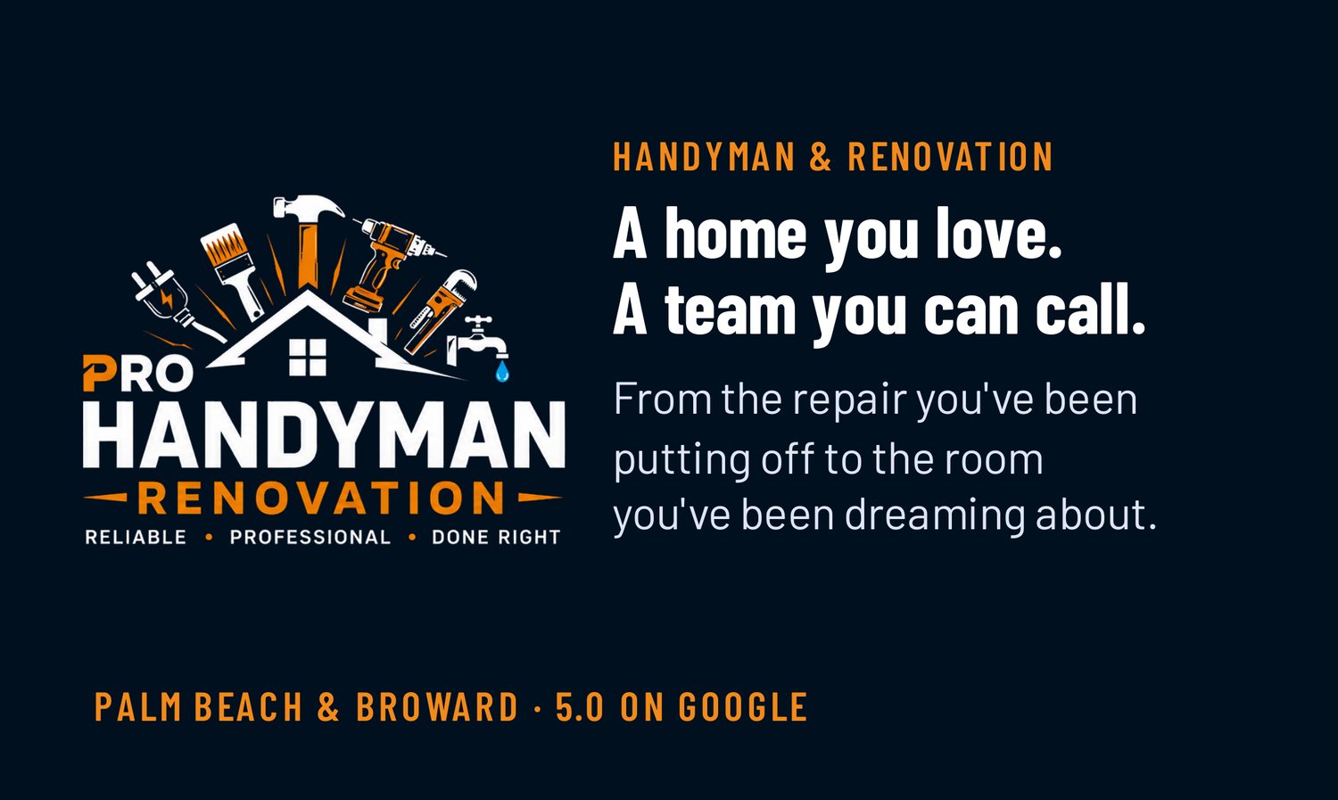 Pro Handyman Renovation business card, front